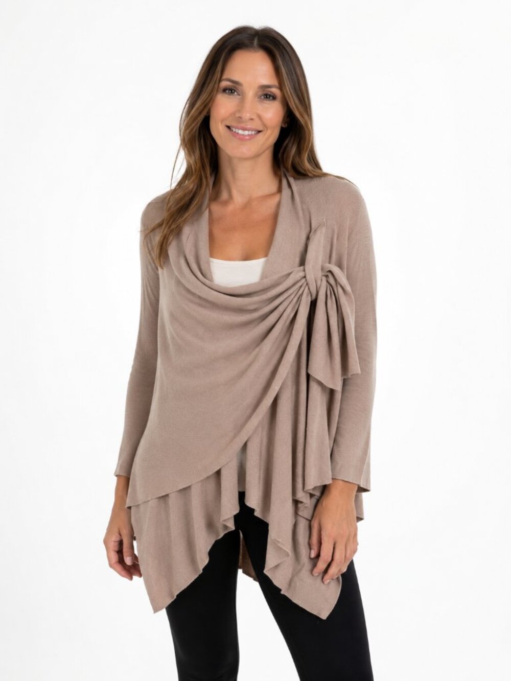 Parkhurst Women Beige Cotton Rayon Wrap Cardigan Draped Tie Detail  O/S